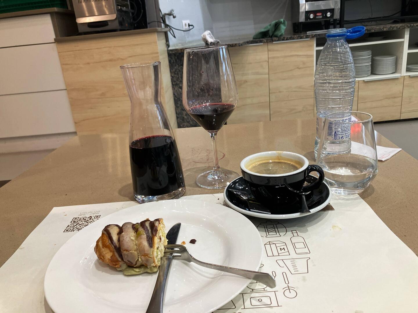 Dessert, Americano and a very good red wine at the attached restaurant.