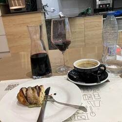 Dessert, Americano and a very good red wine at the attached restaurant.