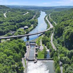 An aerial of Lock 16 via (via public media) looking south back down the Mohawk River