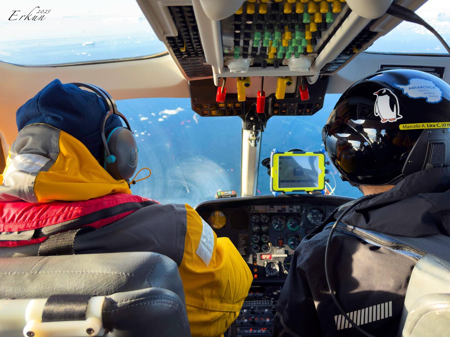 Mui in the co-pilot seat for the flight out to Berkner Island — Gould Bay, Antarctica.
