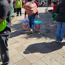 Götterspeisehändlerin. Eimerware.