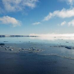 Fog moving in on one side of the ship — Gould Bay, Antarctica.