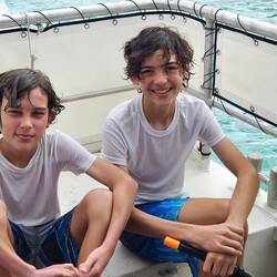 Boys fresh from snorkeling with the sharks and rays.
