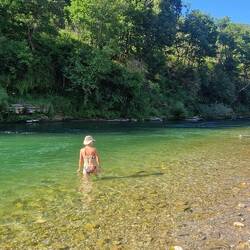 River infront of van.