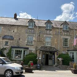 The Bull Hotel in Fairford - our room is up the top where those tiny windows are