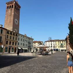 The main square in town, note all the umbrellas are put away, with most of the restaurants closed