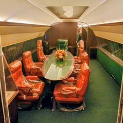 Dining room on the plane. All seatbelt buckels were in 18k gold.