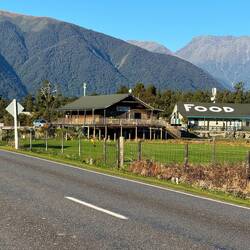 FOOD! This made me laugh. The only sign a touring cyclist ever wants to see! (Coming into Haast)