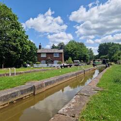 Another set of twin locks with a pretty lock cottage