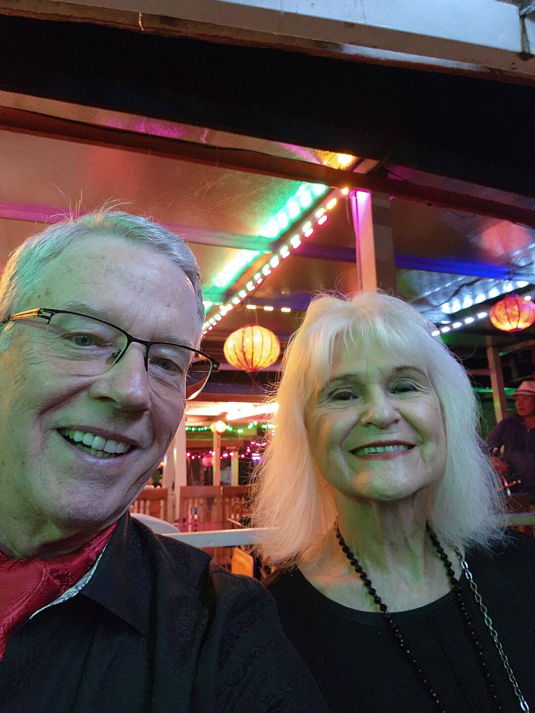 Having fun on the boat ride before our dinner