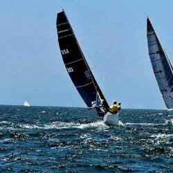 Snotty conditions, one boat dismasted, one capsized with all crew in the water, one lost spinnaker