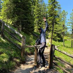 Chris modeling a unique turnstile we found that keeps bikers out