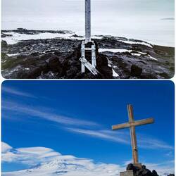 The inscription on the memorial cross was written on paper and left behind by the surviving men.