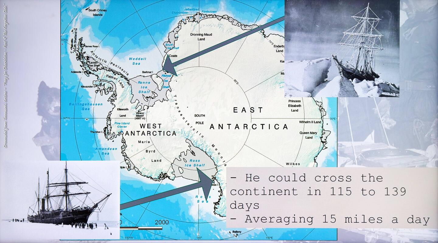 Imperial TransAntarctic Expedition parties: Endurance in the Weddell Sea; SY Aurora in the Ross Sea.