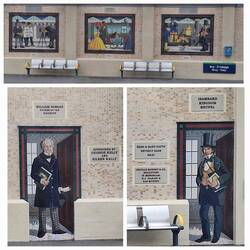 Mosaics from Bray station showing the designing engineer and the "father" of the train