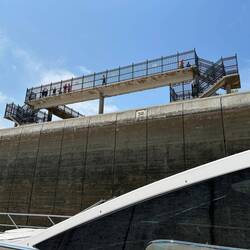 At Lock 3, visitors to the St Catherines Museum and canal lookout, snap us rising. And we snap them!
