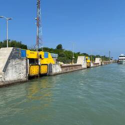 The mooring magnets hold freighters in the Locks with no need for lines. No 3 following us in.