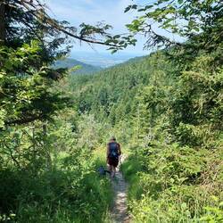 Hier beginnt der steile Abstieg mit Fernblick.