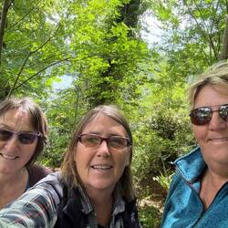 Janet, Lisa and Glenda stretching our legs after the unpleasant morning ride.