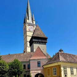 Mittagspause im Restaurant "The Moon" mit Blick auf Mediaş castle.