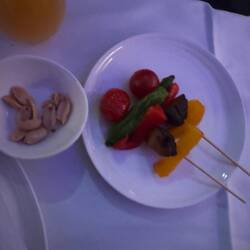 Vegetarian skewers were served to Jeff in place of the regular satay.