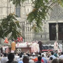 Corpus Christi service held outside the church.