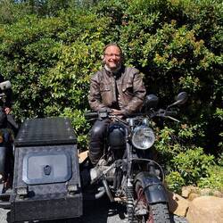 Sven auf seiner Kuhlicke Eigenbau Bj 1980 Motor: BMW 1000 Dneprbeiwagenrahmen verbreitert Leer 300kg