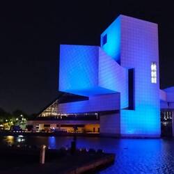 Cleveland's Rock & Roll Hall Of Fame at night, from our mooring, thanks to Lorraine