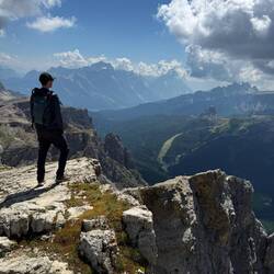 Peering off Mount Lagazuoi