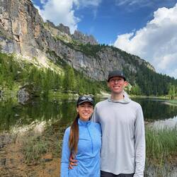 A lake picture of us squinting as the sun was in our eyes 😂