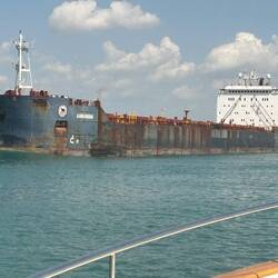 An Algoma Corp freighter, bound for the Welland Canal, passes us approaching the Franklin Channel.