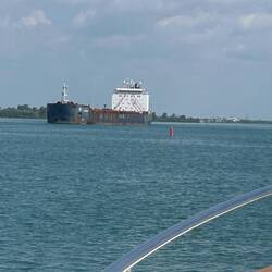 We pass an Algoma Corp Great Lakes freighter down-bound on the Detroit River