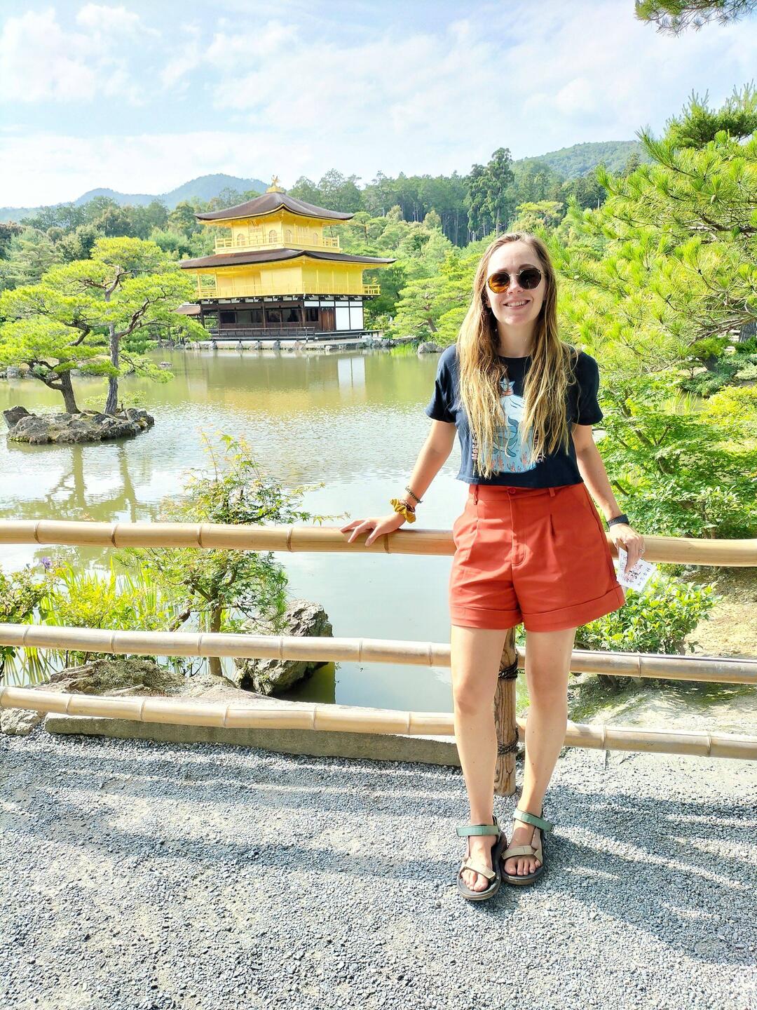 Kinkaku-ji golden pavilion, spotted through a rare break in the crowds