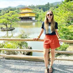 Kinkaku-ji golden pavilion, spotted through a rare break in the crowds