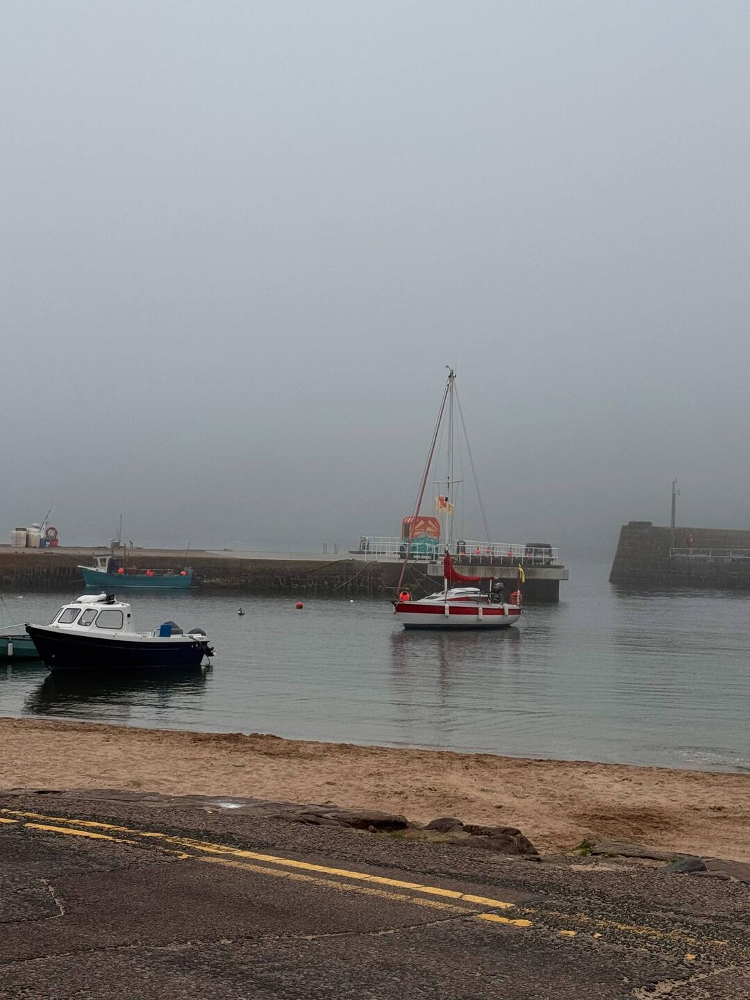 Stonehaven Harbour covered in fog