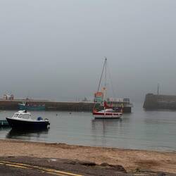 Stonehaven Harbour covered in fog