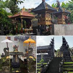 Die 3 Schreine gehören zu einem privaten Tempel einer Familie. Unten rechts ein Dorftempel.