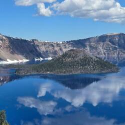 Crater Lake and Wizard Island in the middle