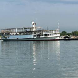 SS Ste Clair on the Detroit River, apparently undergoing restoration