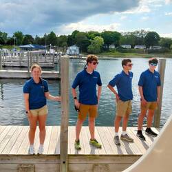 The keen Harrisville marina crew are ready to take our lines (and drive me to the brewery)