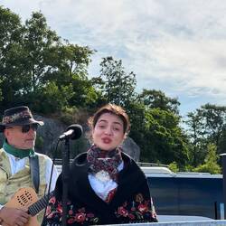Beautiful opera singer outside the Opera House