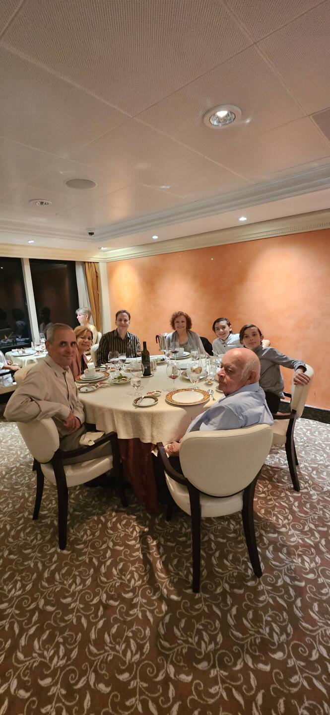 The crew at dinner in Toscana.