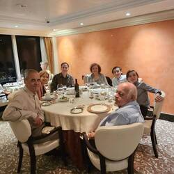 The crew at dinner in Toscana.