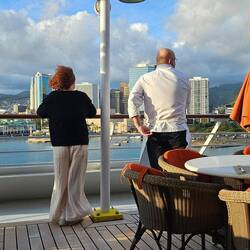 Linda and our executive chef Farid watching us depart.