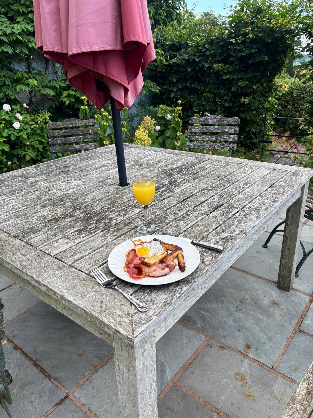 Full breakfast and bucks fizz before our walk
