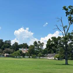Mansion from afar. Cabin on right belonged to Johnson's personal servant and family