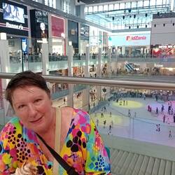 Cinnabon afternoon tea overlooking the ice skating rink inside Dubai Mall