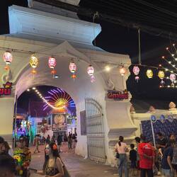Wat Phon Chai lit up at night.