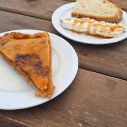 Local fresh cheese with candied chestnuts n honey+empanada