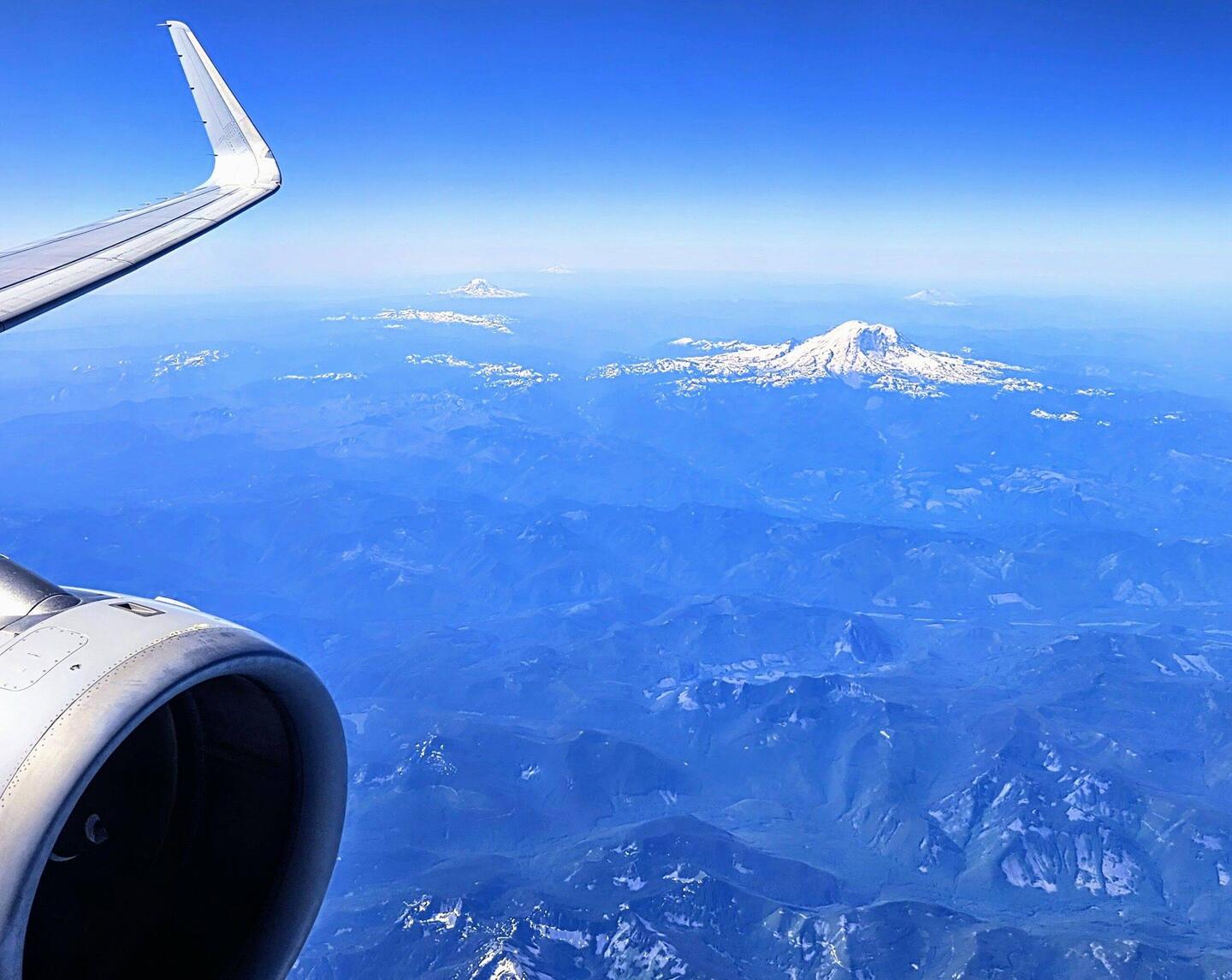 First view of Mount St. Helens and the mountains of the Cascades